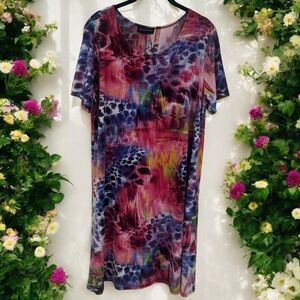Sea & Anchor Multicolor Leopard Watercolor Print Jersey Knit Flowy Dress L/XL